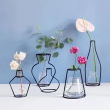 Marke Neue Stil Retro Eisen Linie Blumen Vase Metall Anlage Halter Moderne Solide Wohnkultur Nordic Arten Eisen Vase