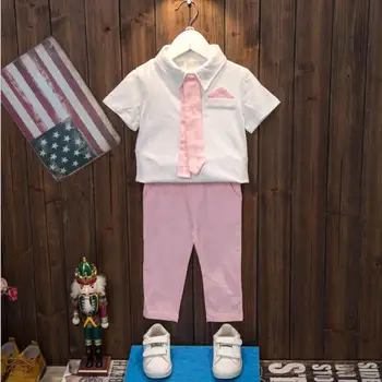 

1-6Yrs Summer Children Boys Gentleman Clothes 3Pcs/Set Kids Cotton Shirt Tie Suit +Pants+Belt Baby Suit For Boys Wedding Set