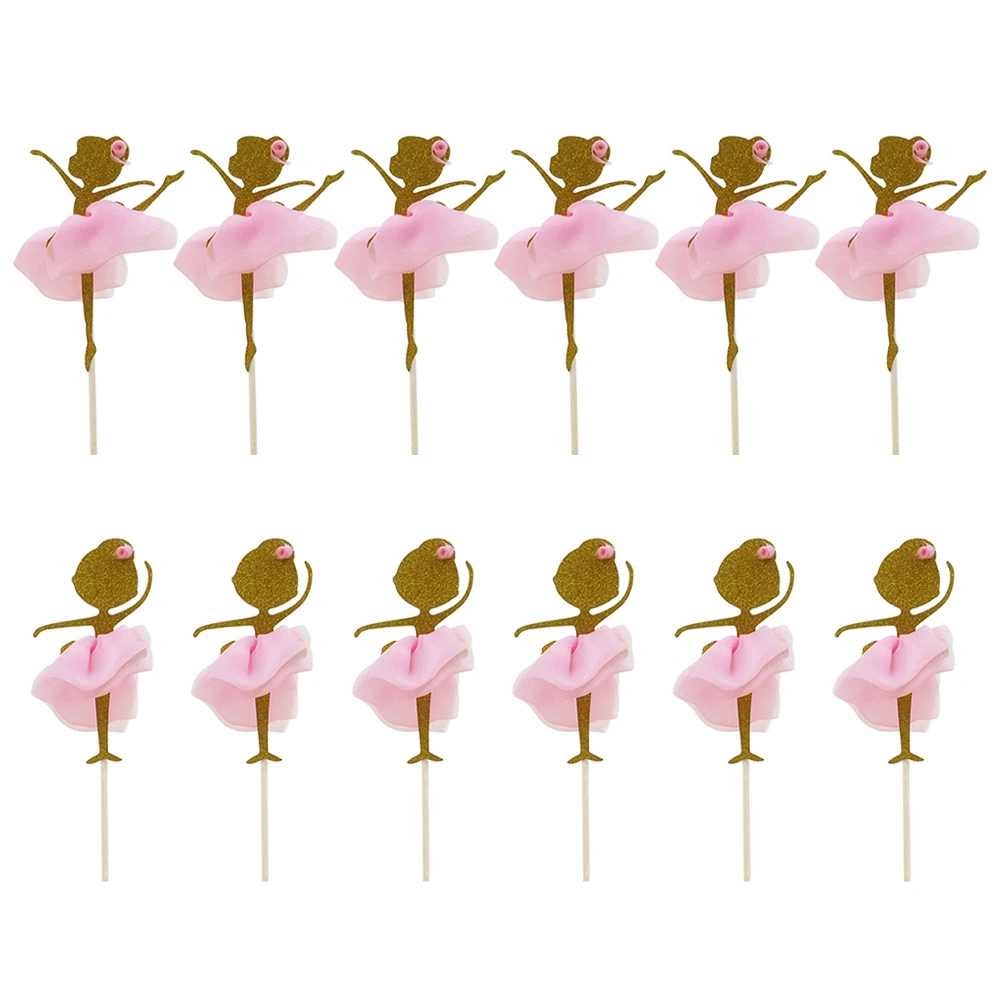 

12PCS Gold Glitter Ballerina Dancing Girl Cupcake Toppers Picks For Wedding Bridal Shower Birthday Party Decoration