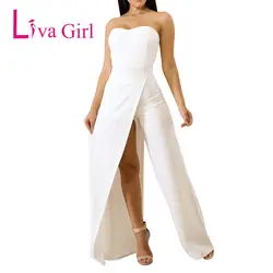 ЛИВА девушка черный с открытыми плечами Комбинезоны для женщин разделение ног длинные брюки девочек для