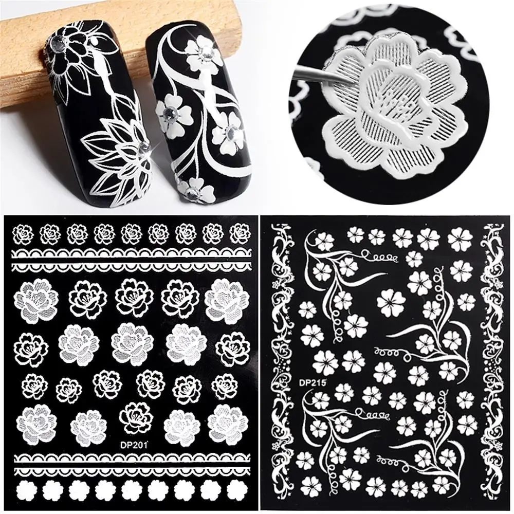 

1 Sheet White Flower/Lace Nail Art Stickers Decals Creative Embossed Rose Leaf DIY Nail Tips Beauty Manicure Decor Makeup Tools