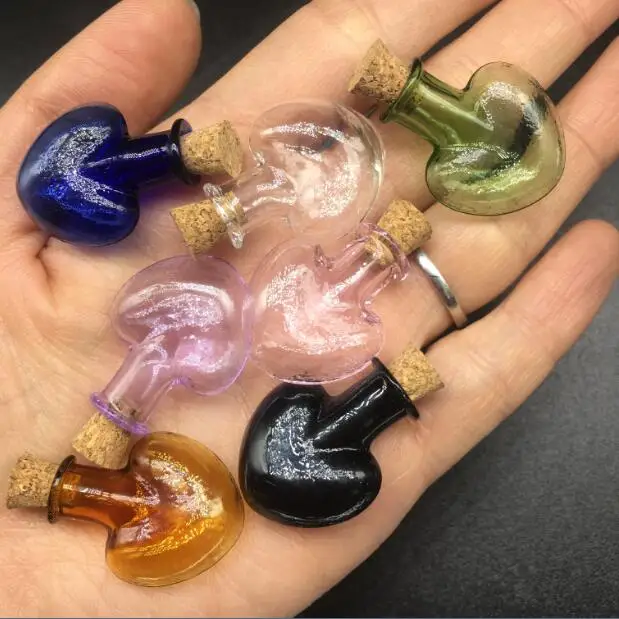 

50pcs/lot 7 colors hot heart DIY Wishing Bottle jar vial Pendant Perfume essential oil Cork Glass Hand-Blown jewelry Necklace