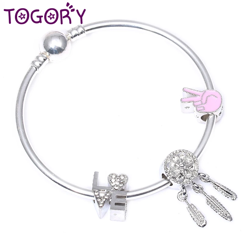 

TOGORY Dropshipping Vintage Silver Holy Dream Catcher Charm Bracelet With Fashion Beads Pan Bracelet Bangles Pulseira Gift