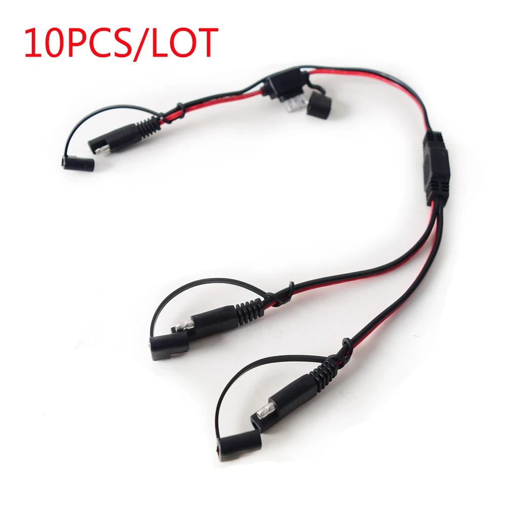 

10pcs SAE Y Splitter Cable 1 to 2 SAE Connector Power Charger Adapter with Fuse15A/1.5FT Heavy Duty for Auto Solar Panel