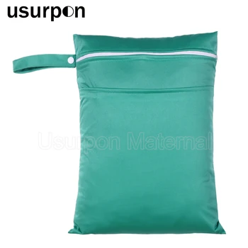 

[usurpon] 1pc 30*40cm double pocket wet bag solid PUL fabric mom bag for travel carry bag with handle waterproof diaper bag