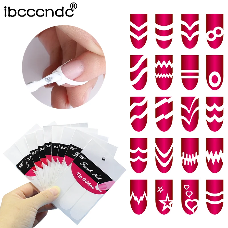 French Nail Art Tips 10 Sheets Nails Form Fringe Guides Sticker Random