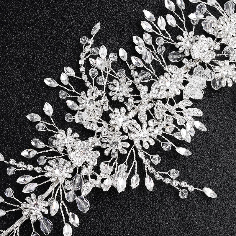 Роскошный Серебряный цветок оголовье свадебный венец со стразами головной убор украшения для волос Выпускной свадебная прическа