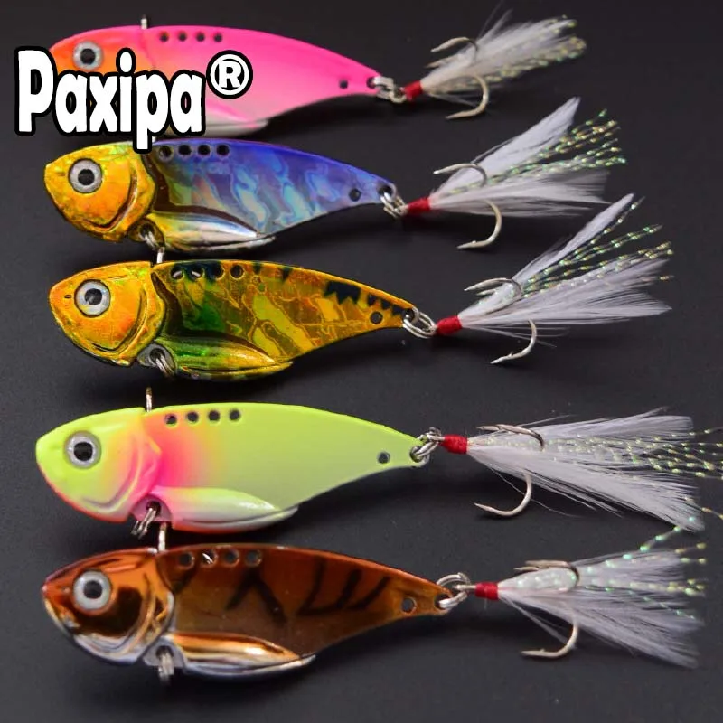 

5pcs VIB Metal Spoon Fishing Lures 11.6g with Feather Treble Hook Bass Bait Artificial bait