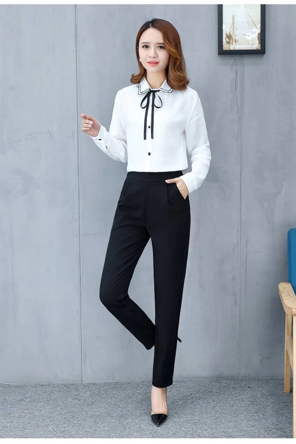 Женские длинные брюки с эластичной резинкой на талии, повседневные Модные одноцветные штаны среднего размера плюс для офиса, женские спортивные обтягивающие брюки-карандаш черного цвета - Цвет: Черный