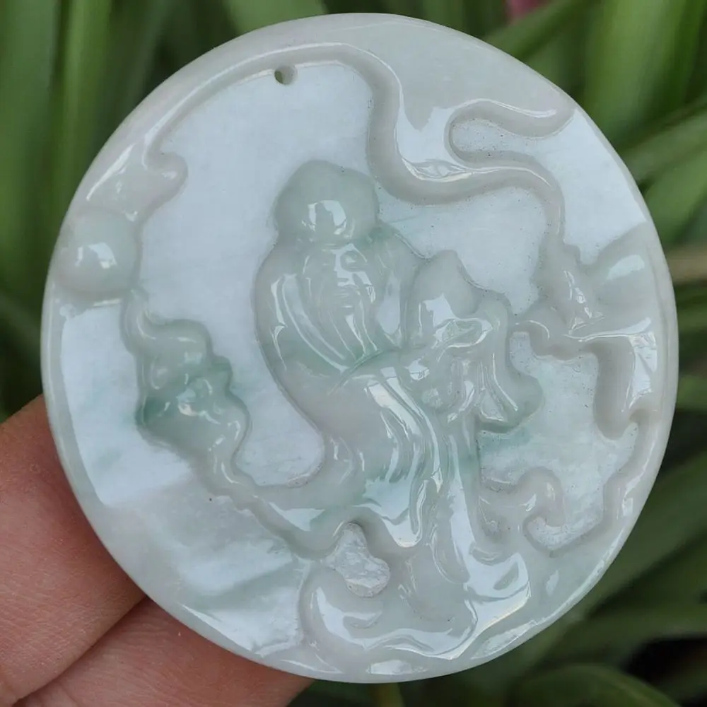 

Natural "Grade A"green+ Light green Jadeite Pendant ~ Shouxing 10.19