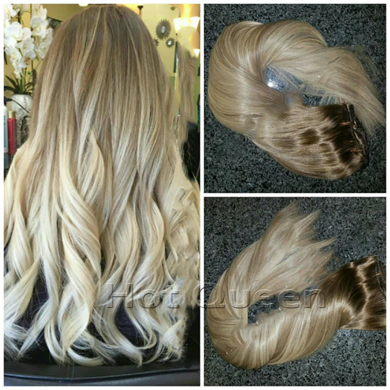 Tic Tac Brown To Blonde Ombre Balayage Brazilian Remy Clip In