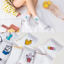 10 шт. высокое качество женские модные каваи мультфильм динозавр фрукты печатных носки Harajuku Повседневная девушка уличная забавные носки