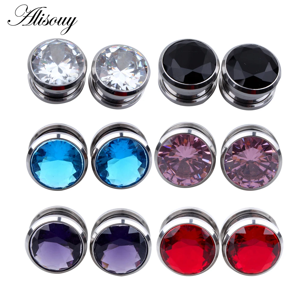 Buy Alisouy 1 Pair Top Quality Crystal Zircon Ear Tunnels Plug Stainless Steel