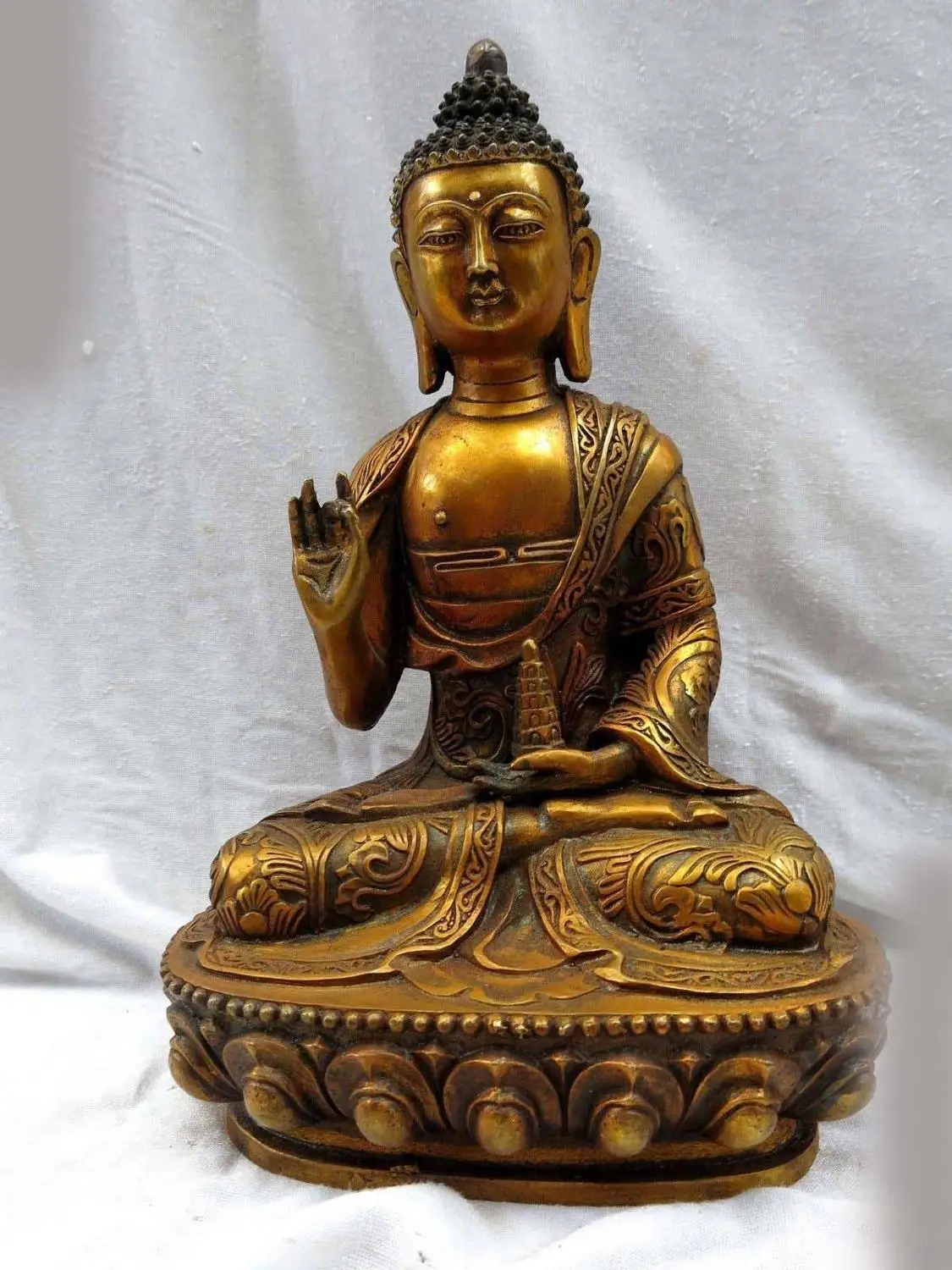 

12" China gilt bronze carved support from under pagoda buddha Sculpture Statue (D0426)