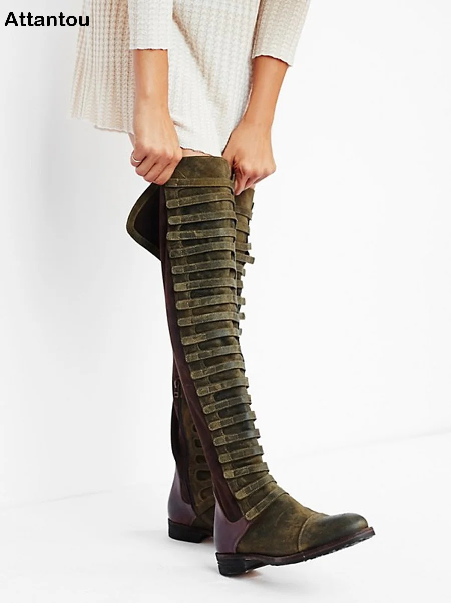 flat elastic knee high boots