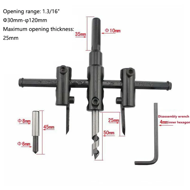 Adjustable Metal Wood Circle Hole Saw Drill Bit Cutter Kit DIY Tool 30mm-300mm