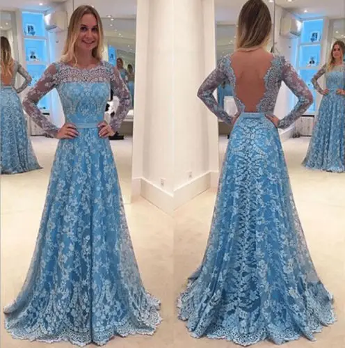 

New Blue Lace Dress Women Lace Backless Maxi Dress Wedding Evening Party Ball Prom Gown Formal Lady Summer Wedding Long Dress