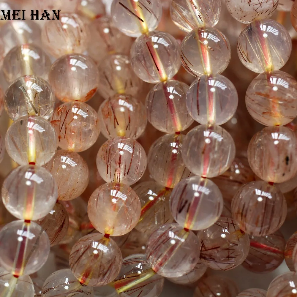 

Meihan (38 beads/set/53g) Natural one way rutile quartz 9.8-10.5mm smooth round beads for jewelry making design