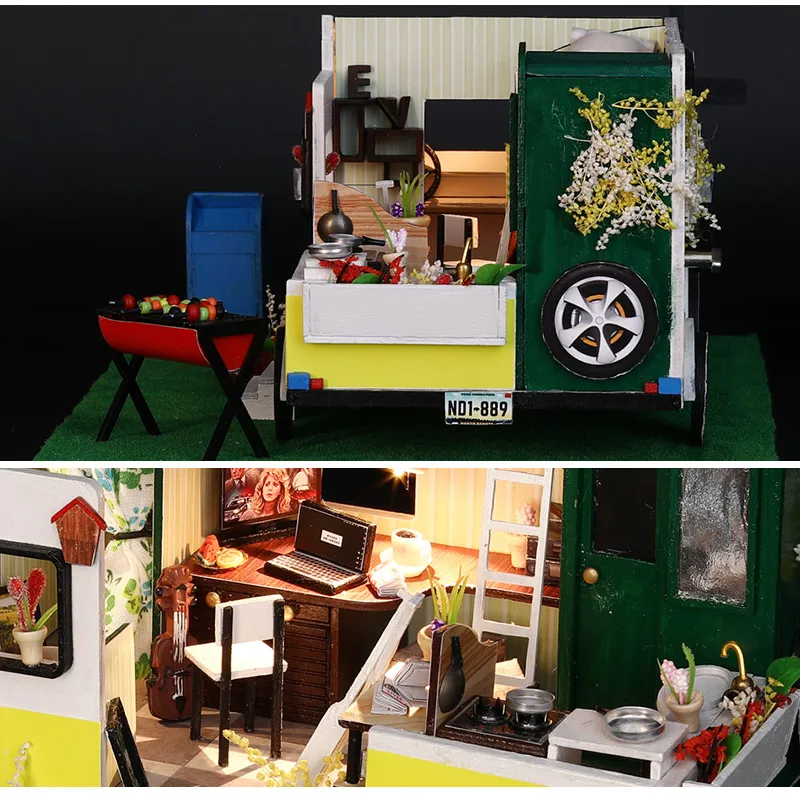 Doll House DIY Miniature Dollhouse Model Building Kits Wooden Furnitures Dolls Houses Toys for Children Christmas Gift