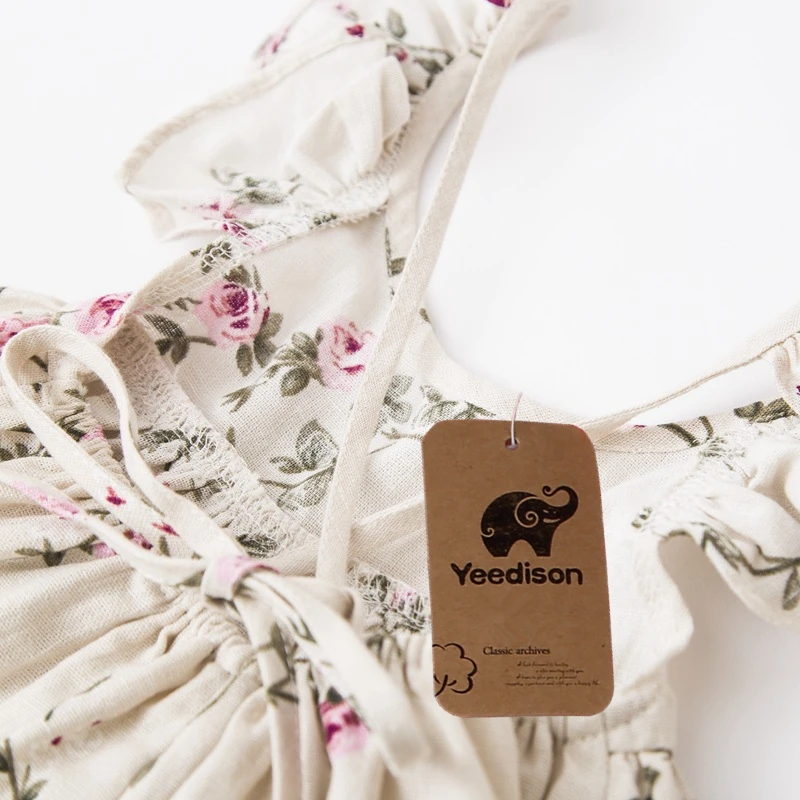 Linen Baby Girls Dress 2018 Summer Toddler Hair Band Floral Print Kids Party Princess Dresses For Girl Clothing Children Costume (4)