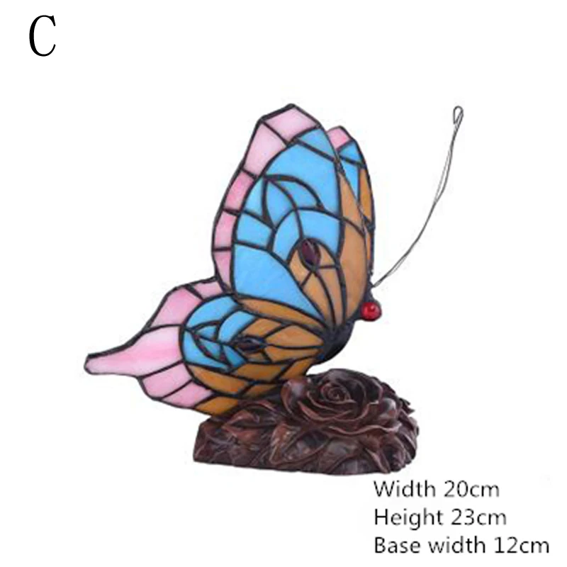 SGROW Арт Деко стеклянная бабочка Абажур Настольная лампа для спальни столовой Европейская Тиффани настольная лампа Внутреннее освещение приспособление - Цвет абажура: C