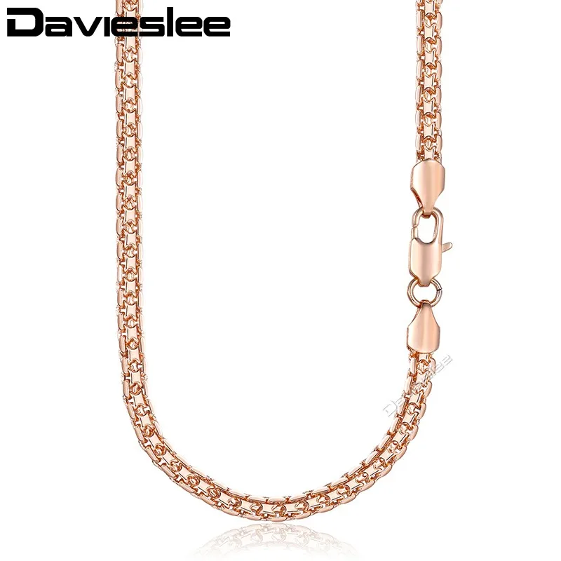 Davieslee 5 мм Женское Ожерелье Браслет Ювелирный Набор плетение Бисмарк звено 585 розовое золото заполненный LGS275