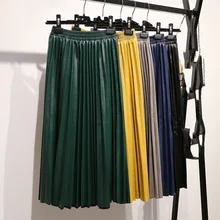 Ohryiyie осенне-зимние винтажные юбки из искусственной кожи женские Новая модная женская плиссированная юбка с высокой талией однотонная кожаная замшевая юбка