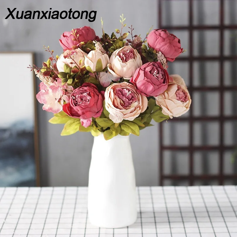 Xuanxiaoong Искусственный Букет пионов с 13 головками для украшения дома свадьбы стола
