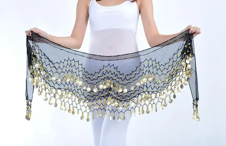 1pcs resell Egypt belly dance stage wear 128 golden/silver coins hip wraps scarf  waist belt 12 colors