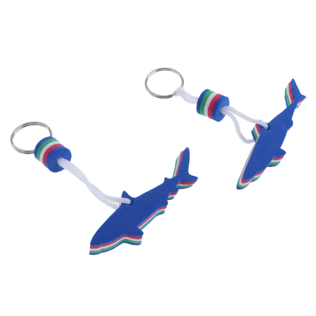 2 Pieces Blue Shark Shaped EVA Floating Keychain Keyring Kayak Yachting Sailing Swimming Surf Beach Water Key Float Key Holder