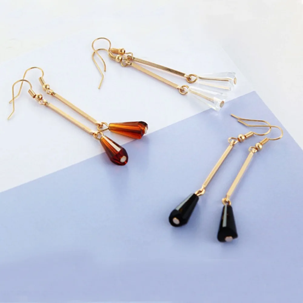 Linear skinny metal earrings crystal for lady | Украшения и аксессуары