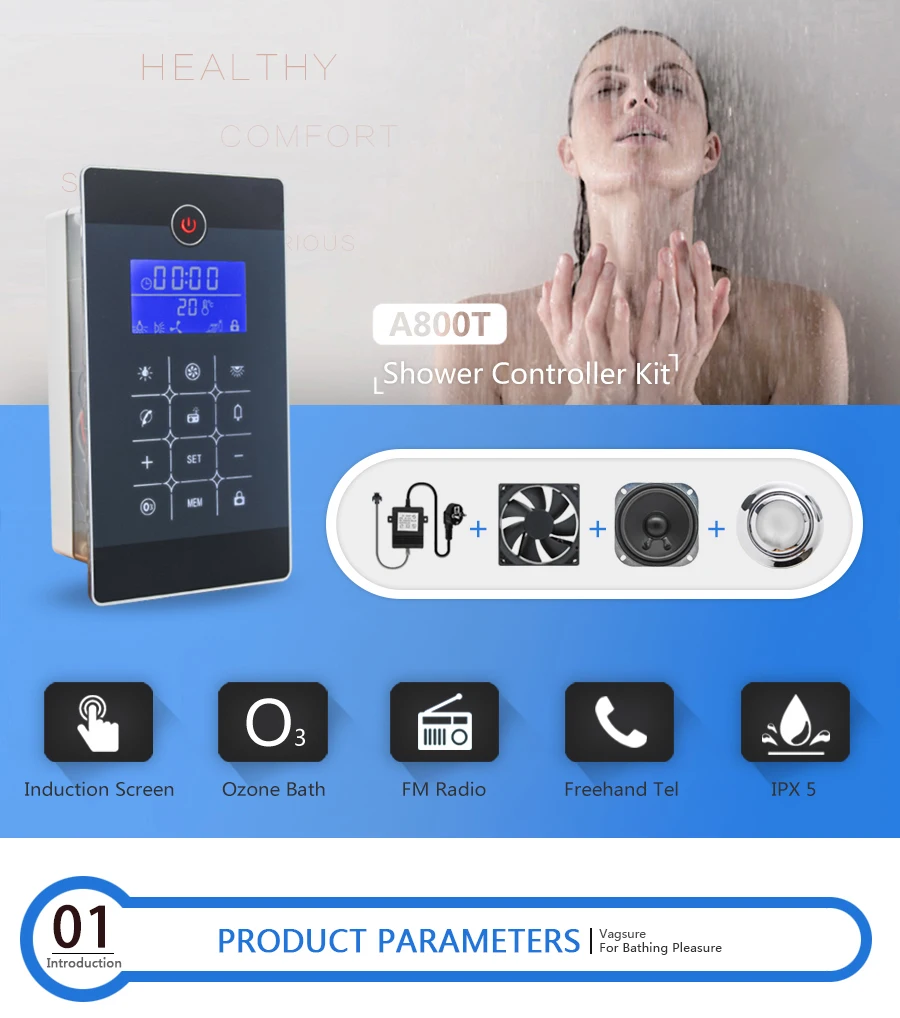

Induction Screen Shower FM Radio Control Panel Kits Temperature Sensor LCD Screen Display Shower Cabin Controller Accessory