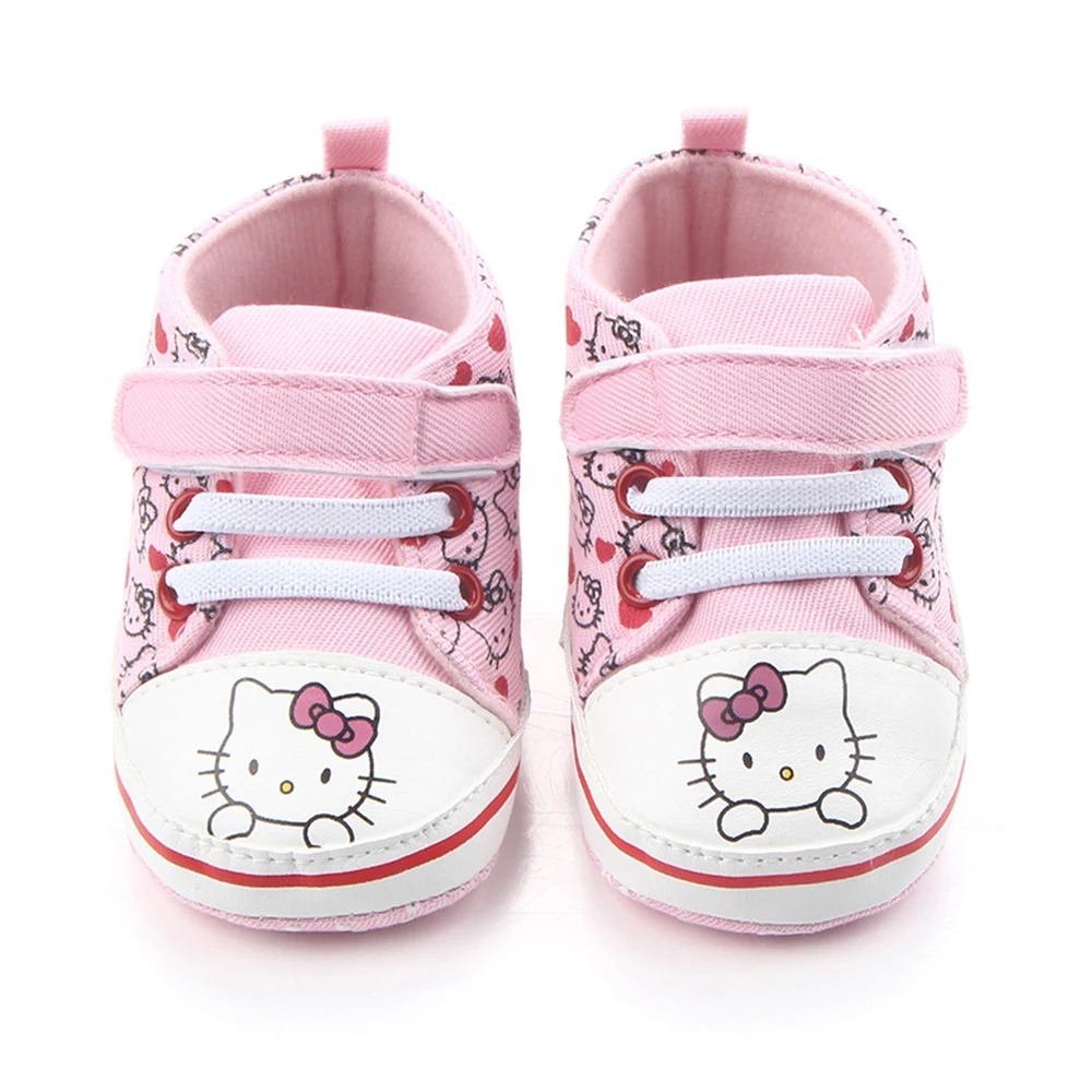 Image Baby Princess Pink Shoes for Girls Cartoon Hello Kitty Canvas Sneaker First Walker Newborn Boots for Kid Infant Toddler Slippers