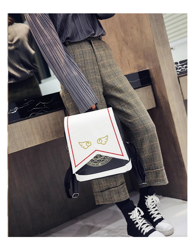 Anime Card Captor Sakura Girls Backpack CARDCAPTOR SAKURA Shoulder Bag Kawaii Cosplay Lolita Magic Bags with Embroidery Wings