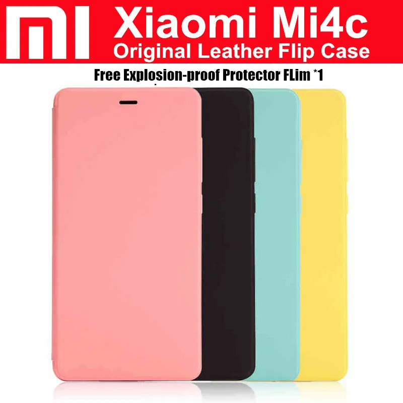 100% Original Xiaomi Mi4C Case Smart Flip PU Leather Hybrid Cover Case with wake up Function for Mi 4C in Multi Colors