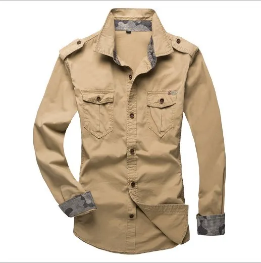 Military Style Mens Shirts Long Sleeve With Pockets Epaulet Mens Cargo