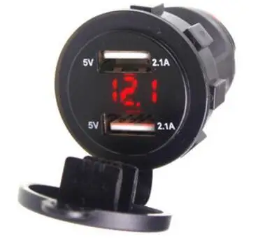 4.2A Dual USB IC Smart Charger Socket Waterproof Power Outlet with LED Voltmeter DC 12-24V car boat marine motorcycle ATV RV - Цвет: RED