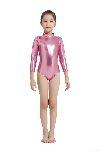 SPEERISE для девочек блестящие с длинным рукавом боди с высоким воротом, растяжимые, гимнастическое трико, Одежда для танцев, для детей ясельного возраста, костюмы для девочек - Цвет: Розовый