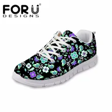 FORUDESIGNS/женская повседневная обувь на плоской подошве черного цвета дышащая обувь на плоской подошве с цветочным рисунком Женская Осенняя обувь для отдыха на шнуровке Mujer