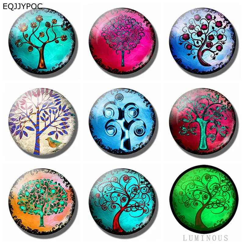 

Tree of Life Decorative Refrigerator Magnets Set 8 Pcs 25 Mm Fridge Magnet Glass Luminous Magnetic Stickers Art Plant Home Decor