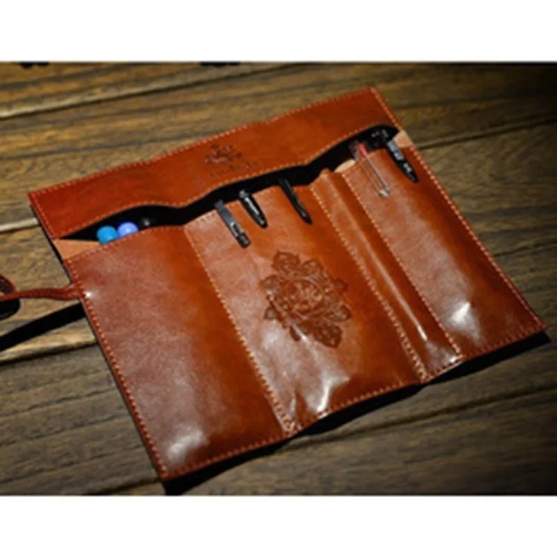 ISKYBOB Винтаж Для женщин Макияж сумка пенал для карандаша, ручки карманный кожаный чехол с кистей для макияжа кожаная сумка