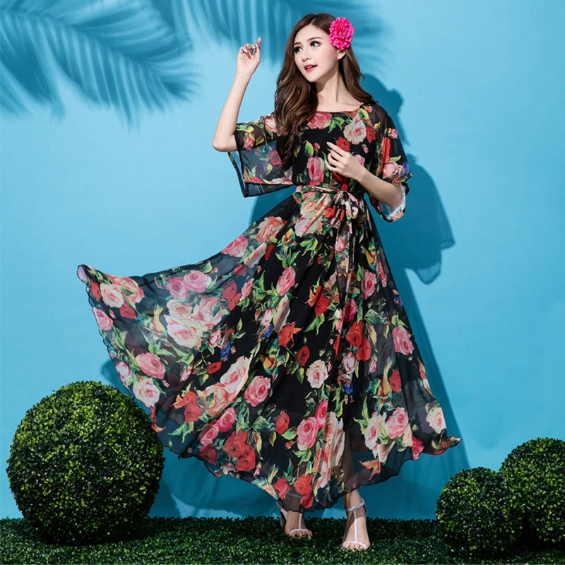 black floral flowy dress
