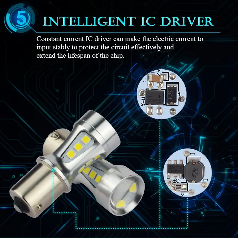 Лампа светодиодная Автомобильная NAO PY21W BAU15S 1156 лм 12 В 3030 к|car light|12v car led lampreverse light |