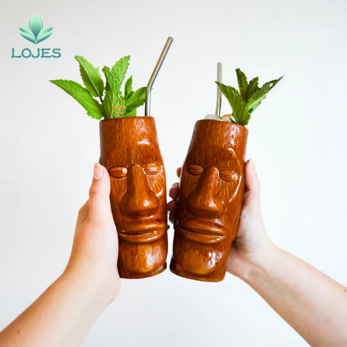 450ml New Hawaii Tiki Mugs Cocktail Cup Beer Beverage Mug Wine Mug Ceramic Easter Islander Tiki Mug