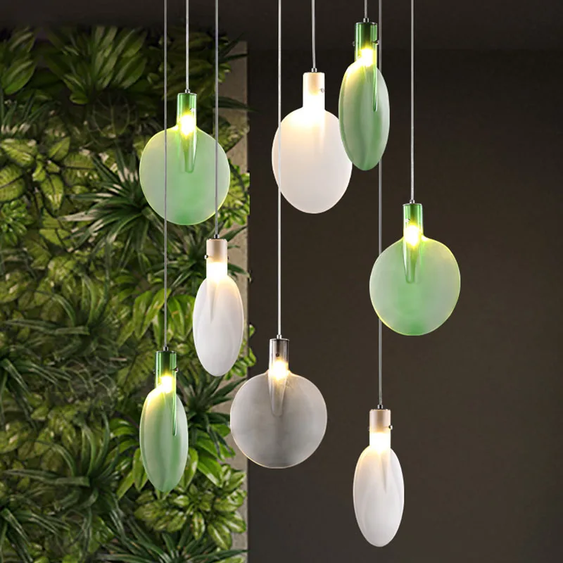 

Colorful Glass Led Pendant Lamp Irregular Racket Green White Pendant Light for Dining Room Drop Light Dining Hanging Lamp F012