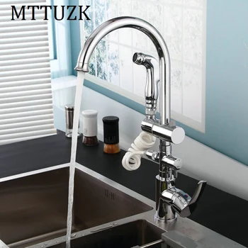 

MTTUZK brass kitchen hot and cold water faucet swivel telescopic multi - purpose vegetable bowl faucet Double handle Torneira