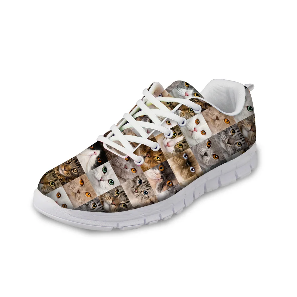 

NOISYDESIGNS Fashion Women Autumn Casual Flat Shoes Novelty Custom Animal Cats Puzzle Printed Lace-up flat for Lady Comfortable