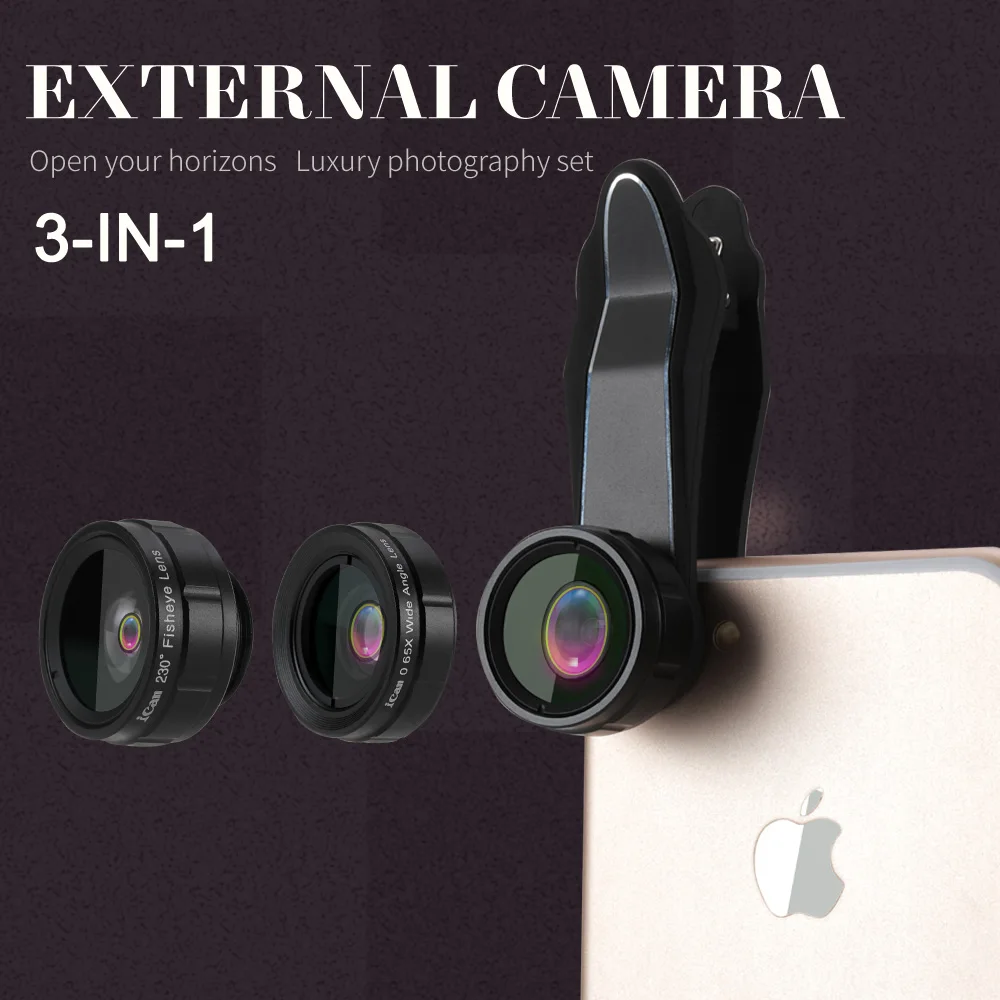 ican Mini Clip on Optic Cell Phone Camera Lens Kit 230 Degree Fisheye