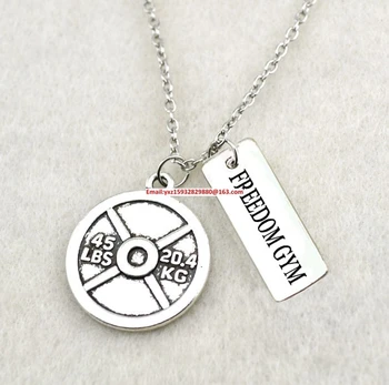 

New Arrival Fitness Weightlifting jewelry 30pcs Vintage Circle 45LBS 20.4KG Weight Plate and Freedom Gym necklace