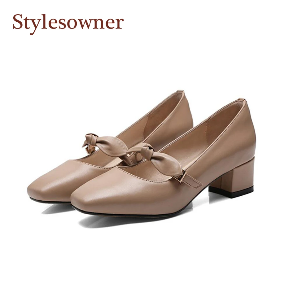 Stylesowner vintage mary janes shoes 4cm mid-heel bowtie shoe beige wine red black fashion girl students shoe preppy style shoe